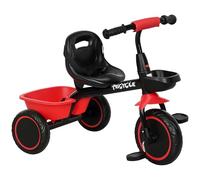AIYAPLAY Tricycle pour enfant évolutif – siège réglable, pédales, 2 paniers, ceinture – rouge/noir