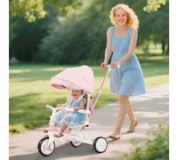AIYAPLAY Tricycle pour Enfants 5 en 1 avec Barre de Pousée et Capote Amovible, 96,5x49x101 cm, Rose