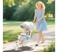 AIYAPLAY Tricycle pour Enfants 5 en 1 avec Poignée de Poussée et Capote Amovible, 96,5x49x101 cm, Blanc Crème