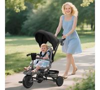 AIYAPLAY Tricycle pour Enfants 6 en 1 avec Poignée de Poussée et Siège Pivotant, 111,5x52x98 cm, Noir
