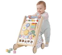 AIYAPLAY Trotteur Bebe en Bois avec Centre d'Activités Naturel | Chariot de Marche Bébé, Vitesse Réglable, Perles, Trieur de Formes, Xylophone, Jouets Éducatifs, Fille Garçon dès 18 Mois