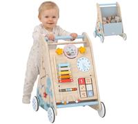 AIYAPLAY Trotteur Bebe en Bois Chariot de Marche Bébé Double Face Naturel | Centre d'Activités Amovible, Espace de Rangement, Perles, Formes, Horloge, Xylophone, Jouets Éducatifs, Cadeau 1-3 Ans