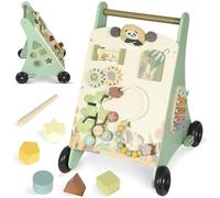 AIYAPLAY Trotteur en bois pour bébé avec contrôle de vitesse, centre d'activités avec xylophone, engrenages et labyrinthe de perles, chariot de marche pour garçons et filles de 18+ mois, vert