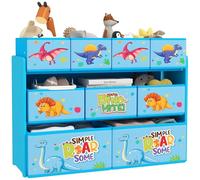 AIYAPLAY Unité de rangement de jouets pour enfants, étagère de rangement de jouets à 3 niveaux avec 9 boîtes en tissu non tissé pour jouets, livres, rangement de jouets de style dinosaure pour chambre