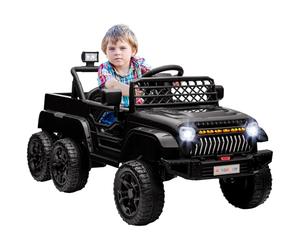 AIYAPLAY Voiture électrique enfant, buggy électrique enfant 6 roues modes 4x4 et 2x2, télécommande 2,4G, 2 moteurs 12 V, 3 vitesses, remorque arrière, musique, klaxon lumières LED, 122x62,5x65cm, noir