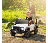 AIYAPLAY Voiture électrique enfants, télécommande 2,4G, 3 vitesses, 4 roues à suspension, musique, lumières LED et klaxon, blanc