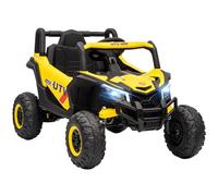 AIYAPLAY Voiture électrique enfants UTV 12 V, buggy électrique enfants avec télécommande 2,4G, démarrage lent, système de suspension, lumières, musique, port USB, pour garçons et filles 3-5 ans, jaune