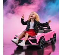 AIYAPLAY Voiture électrique pour enfants +3 ans sous licence Lamborghini Batterie 12V Télécommande 2,4 G Double moteur Rose