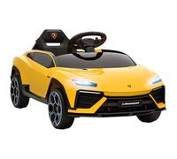 AIYAPLAY Voiture électrique pour enfants de 3 à 6 ans, 12 V, avec télécommande 2,4 GHz, 2 moteurs, klaxon, LED, musique, démarrage en douceur, jaune