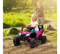 AIYAPLAY Voiture Électrique pour Enfants UTV 12V avec 2 Moteurs Télécommande 2,4G Vitesse jusqu'à 7 km/h Système de Suspension Rose