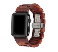 AIYIBEN Bracelet en bois avec boucle papillon en acier inoxydable 38mm/40mm/41mm compatible avec la série iWatch 1 2 3 4 5 6 7 8 9 (Rouge)