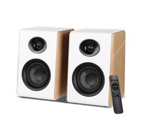 AIYIMA S600 Enceintes Bluetooth Actives 100W RMS, Haut-parleurs D'étagère HiFi avec Woofer 4", Bluetooth 5.3, HDMI Arc, Entrées Optique/USB/RCA, Sortie Subwoofer, DAC Intégré - Blanc & Bois