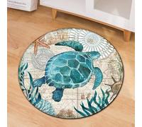AIYINIY Grand tapis rond antidérapant de personnalité moderne de style chinois - Tapis de sol pour chambre à coucher, cuisine, salon, couloir, salle de bain (tortue rétro, 80 cm)