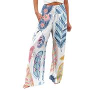 AIYINIY Palazzo Pantalon pour femme avec poches imprimées décontractées, taille élastique, confortable, droit, ample, classique et léger pour yoga, fitness, course à pied (blanc-1, L)