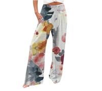 AIYINIY Palazzo Pantalon pour femme décontracté avec poches imprimées Taille élastique Confortable Droit Pantalon ample classique léger pour yoga, fitness, course à pied (Z3 Orange, XXL)