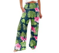 AIYINIY Palazzo Pantalon pour femme décontracté avec poches imprimées Taille élastique Confortable Droit Pantalon ample classique léger pour yoga, fitness, course à pied (Vert-1, M)