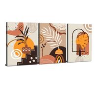 AIYISU Tableau Abstrait Boho Géométrique Feuille Tropicale 30x40cm x3 | Toile Murale Moderne Style Bohème Prêt à Accrocher - Décoration Salon Chambre Bureau Esthétique