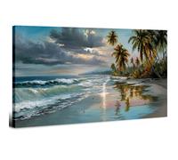 AIYISU Tableau Plage Tropicale sur Toile 20x40in Impression sur Toile Paysage Côtier Palmiers Tableau Decoration Murale Océan Coucher du Soleil Tableau Toile Paysage Marin Salon Chambre Salle de Bain