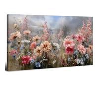 AIYISU Tableau sur Toile Fleurs Roses 50 x 100 cm, Impression sur Toile Fleurs Pastel Paysage, Tableau Mural Florale, Tableau Decoration Murale Fleurs Roses Abstrait, Décoration Murale Salon Chambre