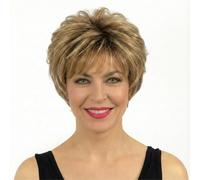AIYLMZ Perruques blondes courtes et moelleuses pour femmes, perruque de cheveux bruns coupe lutin Bob avec frange, perruques synthétiques à racines foncées (Blond Mixte Marron)