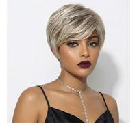 AIYLMZ Perruques Courtes Pixie Cut avec Frange pour Femmes - Élégant Fluffy Layered Perruques Naturel Résistant à la Chaleur Synthétiques (Clair)