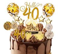 AIYONG Décoration Gateau Anniversaire 40 Ans, Happy Birthday 40th Cake Topper, Gâteau Topper avec Bougies, Ballons Confettis pour Fête 40 ans