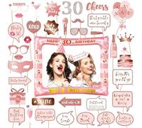 AIYONG Photobooth 30 Ans, Accessoires de Selfie Anniversaire, 40Pcs Rose Or, Cadre Photo Booth, Cadre Photo Gonflable, Décoration DIY pour Femme