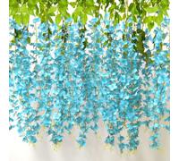 AIYONG Wisteria Lot de 12 Guirlandes de Glycines Artificielles à Suspendre, Fleur Suspendre de Simulation, pour Mariage Arche Arrangement, Jardin, Fête, Décoration Murale, Bleu Ciel