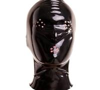 AIYOUBRS Adulte Latex Masque Caoutchouc SM Fétiche avec Fermeture éclair au Dos Faite Main Cagoule en Latex(Size:XS-60CM)