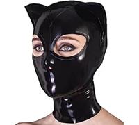 AIYOUBRS Cagoule en Latex avec des Oreilles de Chat Fétiche en Caoutchouc Complet Masque Bondage Faite Main Latex Tête Couverture (Size:XL-70CM)