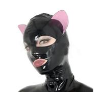 AIYOUBRS Cagoule en Latex avec Des Oreilles de Chat Zip arrière Fétiche En Caoutchouc Complet Masque Bondage pour Cosplay Le Jeu de rôle(Size:XS-60CM)