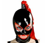 AIYOUBRS Cagoule Latex Masque Caoutchouc Naturel Faite Main avec Des Streamers SM Fétichiste Érotique pour cosplay le jeu de rôle Party(Size:XL-70CM)