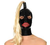 AIYOUBRS Caoutchouc Naturel Latex Masques Fermeture éclair dos avec Perruque pour Cosplay Le Jeu de rôle Party Vêtements de Club(Size:M-65CM)