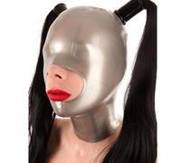 AIYOUBRS Fétiche Cagoule Latex Cagoule Caoutchouc Masque avec Perruque avec Fermeture à Glissière pour Cosplay Le Jeu de rôle(Size:S-63CM)