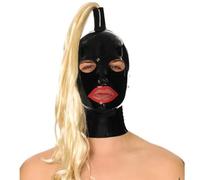 AIYOUBRS Noir Cagoule en Latex Cagoule Fétichiste en Latex Sexy Latex Hood avec Perruque pour Le Jeu de rôle Party Club Wear(Size:XL-70CM)