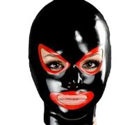AIYOUBRS Noir Cagoule En Latex Pour Adultes Fait à La Main SM Masque de Bondage Complet fétiche Cosplay(Size:XS-60CM)