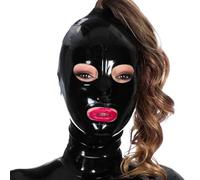 AIYOUBRS Noir Cagoule En Latex Pour Adultes pour Couple Fétiche Fête D'halloween Costumes De Club(Size:XS-60CM)