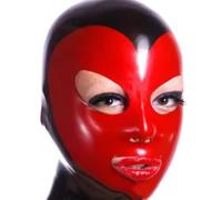 AIYOUBRS Rouge Masque en Caoutchouc Naturel Sexy Cagoule en Latex Fétiche pour Le Jeu de rôle Party Club Wear(Size:XS-60CM)
