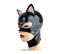 AIYOUBRS Sexy Latex Tête Couverture Le Latex TêteMasque Cagoule en Latex avec des Oreilles de Chat pour Couple Fétiche Club Cosplay Unisexe(Size:XS-60CM)