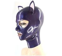 AIYOUBRS Violet Fétichiste Cagoule en Latex avec des Oreilles de Chat Faite Main Caoutchouc Tête Masque Avec Unisexe Halloween Carnaval Costumes(Size:M-65CM)