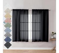 Aiyufeng Lot de 2 panneaux de voilages noirs de 114 cm de long, rideaux courts en lin pour cuisine, petite fenêtre, traitement de l'intimité avec filtre de lumière pour café/salle de bain, 76 x 114 cm