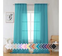 Aiyufeng Lot de 2 Rideaux Transparents Turquoise de 243 cm de Long, voilages Doux et aérés avec Passe-Tringle pour Chambre à Coucher, Salon, 106 x 243 cm chacun