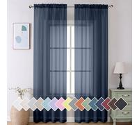 Aiyufeng Sheer Navy Blue Curtains 108 inch Length 2 Panels Set, Airy Soft-Touching Rod Pocket Voile Drapes for Living Room/Bedroom, Each 40W x 108L