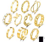 AIYVELU 10 Piece Women's Rings, Stainless Steel Open Knuckle Rings, Vintage Retro, Stackable Minimalist Women's Thumb Rings, Open Set Girls Silver Rings