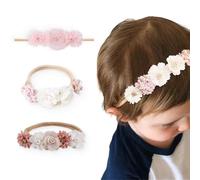 AIYVELU 3 Piece Baby Girl Headband with Flower Elastic Hairband, Flower Elastic Hairband Accessory for Newborn Baby Toddler, Perfect for Everyday Use or Photography