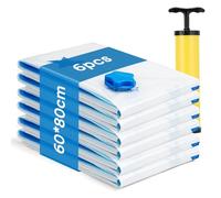 AIyvisun 6pcs Sac Sous Vide Vetement Aspirateur 60 * 80 cm avec Pompe, L Sac de Rangement Sous Vide Gain de Place, Sac de Compression pour Voyage Couette Rangement