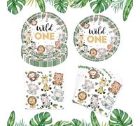 AIZHAZHA Vaisselle d'anniversaire, assiette de décoration de fête pour enfants, décoration pour fête d'anniversaire d'enfant (animal dans la jungle)