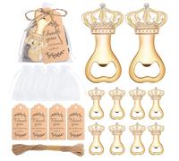 Aizhuang Lot de 30 décapsuleurs en forme de couronne pour invités avec sacs en organza, étiquettes de remerciement et ficelle de jute, décorations de fête prénatale et d'anniversaire, souvenirs de