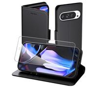 Aiziki Coque pour Google Pixel 9 Pro XL, Flip Case+1 Verre trempé， Etui Protection Housse Premium en Cuir PU, [Pochette de Portefeuille] [Fermeture Magnétique] [Etui à Rabat]- Noir