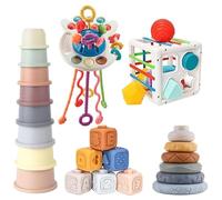 Aizuoni Ensemble de jouets sensoriels colorés, jouets sensoriels pour bébés, Ensemble de blocs empilables, Blocs de dentition pour activités préscolaires, Cube d'entraînement de la motricité, gobelets